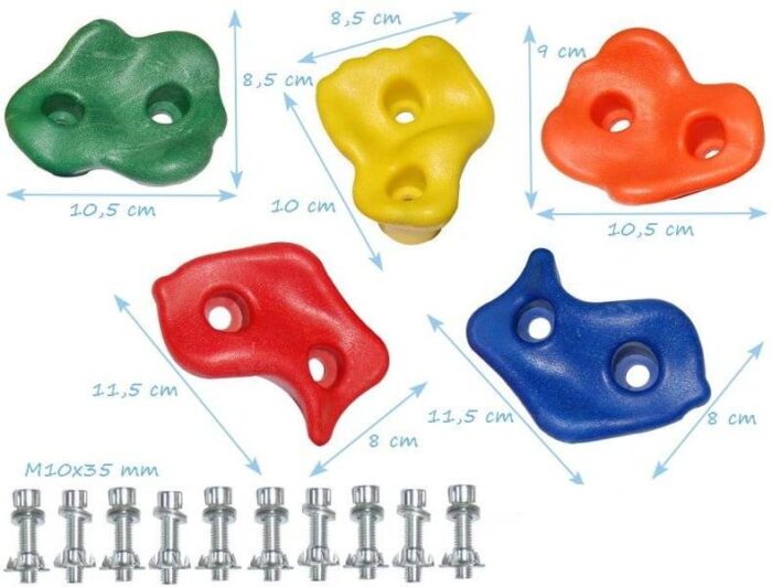 chwyty wspinaczkowe kolorowe wymiary