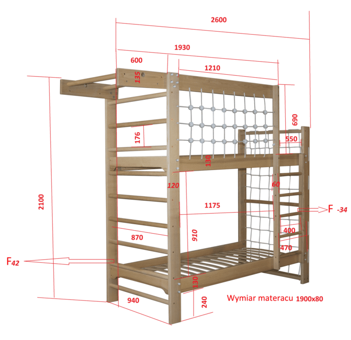 lozko drabinka drewniana wymiar